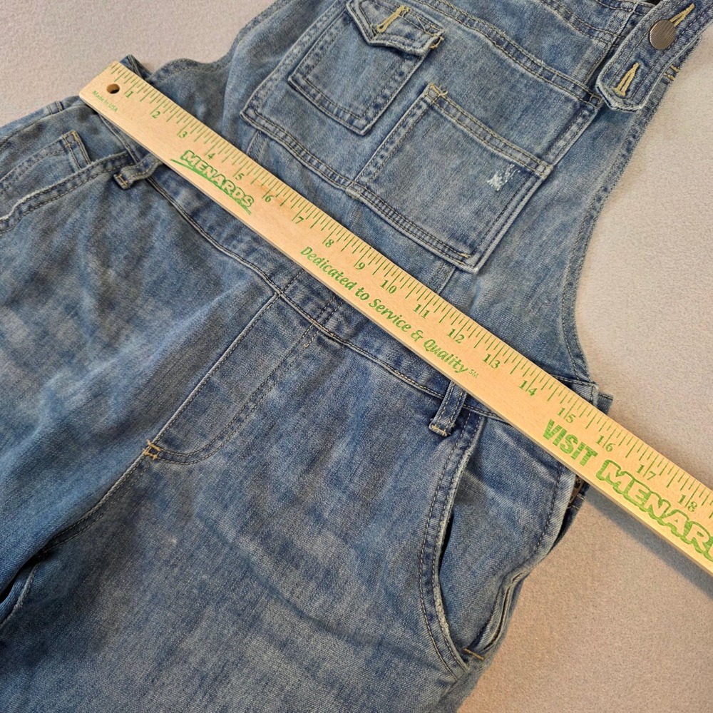 Free People Denim Overalls 28 Stretch Cross Back Adjustable Straps Straight Leg - Picture 9 of 11